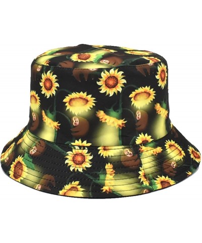 Sun Protection Hat Men and Women Casual Summer Printed Outdoor Double Sided Flat Top Sunshade Bucket Hat Black $7.82 Bucket Hats