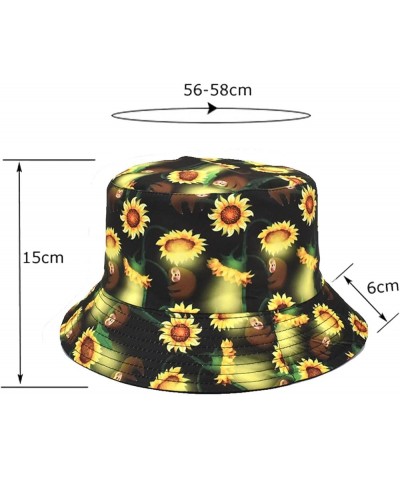 Sun Protection Hat Men and Women Casual Summer Printed Outdoor Double Sided Flat Top Sunshade Bucket Hat Black $7.82 Bucket Hats