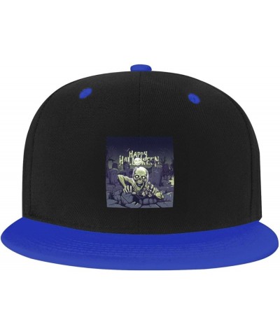 Halloween Horror Skeleton Baseball Cap for Men Women Snapback Hat Adjustable Flat Bill Hats Blue $9.89 Baseball Caps