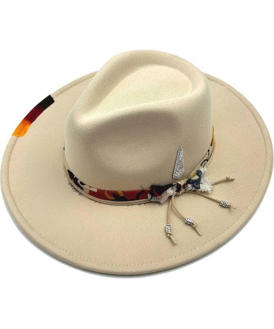 Wide Brim Fedora Hats for Men Women Classic Felt Panama Hat with Band Sun Protection Western Outdoor hat Beige $16.31 Fedoras