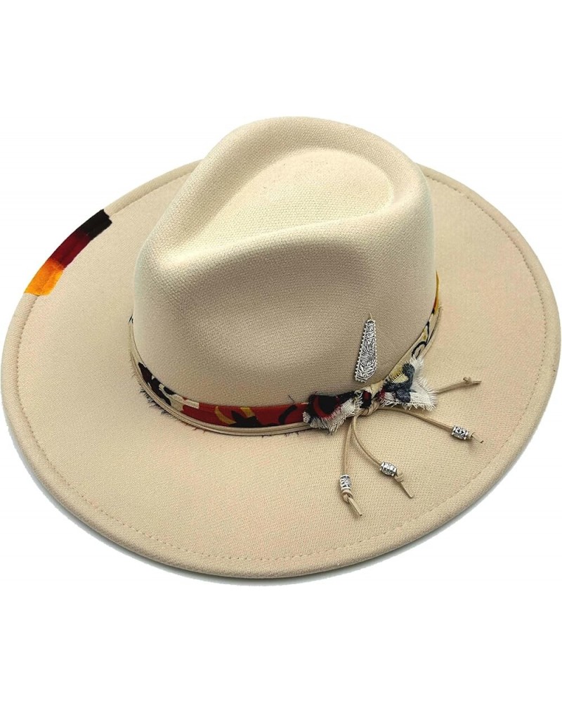 Wide Brim Fedora Hats for Men Women Classic Felt Panama Hat with Band Sun Protection Western Outdoor hat Beige $16.31 Fedoras