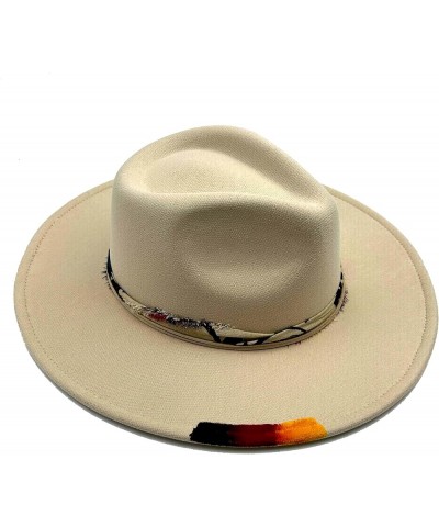 Wide Brim Fedora Hats for Men Women Classic Felt Panama Hat with Band Sun Protection Western Outdoor hat Beige $16.31 Fedoras