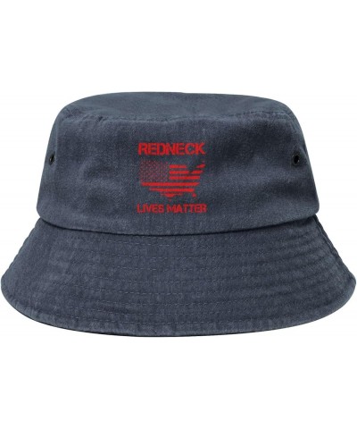 Redneck Lives Matter Washed Denim Bucket Hat Washed Denim Fishing Cap Cotton Vintage Outdoor Sunhat Navy Blue $10.52 Bucket Hats