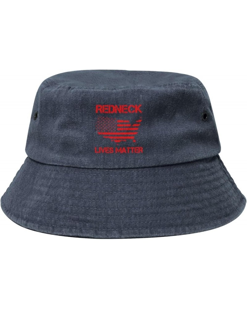 Redneck Lives Matter Washed Denim Bucket Hat Washed Denim Fishing Cap Cotton Vintage Outdoor Sunhat Navy Blue $10.52 Bucket Hats