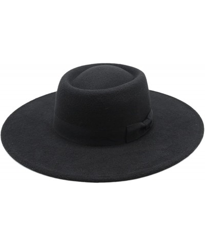 Ladies English Winter Cashmere Wide Brim Fedora Hat With Bow Panama Jazz Hat Wedding Church Hat Black $21.25 Fedoras