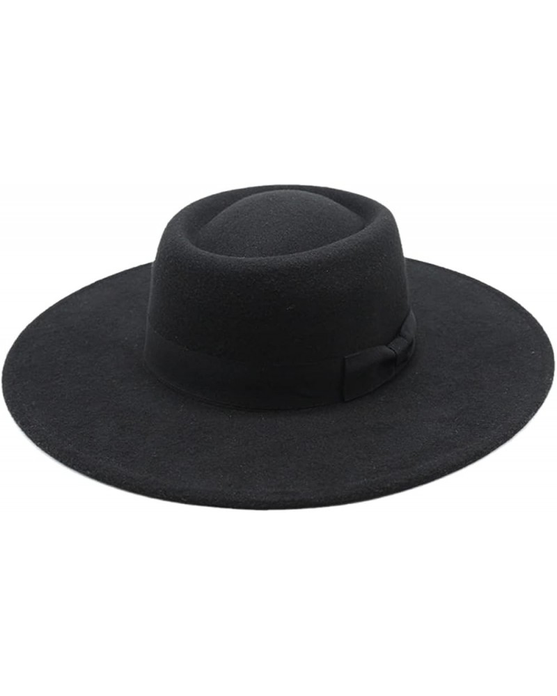 Ladies English Winter Cashmere Wide Brim Fedora Hat With Bow Panama Jazz Hat Wedding Church Hat Black $21.25 Fedoras