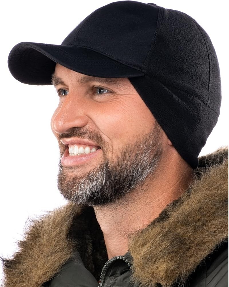 Mens Winter Hat with Earflaps and Visor - Warm Trucker Baseball Cap Hat Black $13.70 Baseball Caps