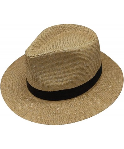 Cowboy Headwear Accessories for Women Unisex Fashion Solid British Sun Hat Wide Brim Straw Hat Adult Jazz Straw Khaki $8.75 R...