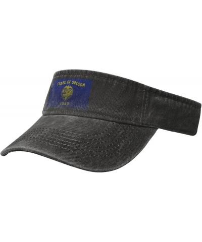 Flag of Oregon Knitting Effect Sun Visor Hats for Women Men Adjustable Sports Sun Hats Golf Cap Black $12.07 Sun Hats