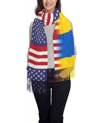 Ukraine America Flag Oil Painted Scarf for Women Winter Warm Travel Silk Scarves $23.12 Scarves