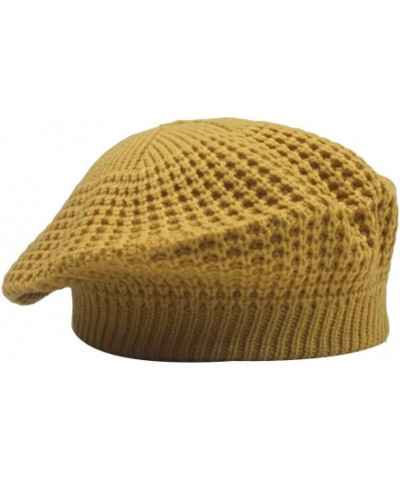 Crochet Berets for Women Female Hollow Knit Beret Hat Autumn Winter Handmade Hat Painter Hat Artist Hat Yellow $13.87 Berets