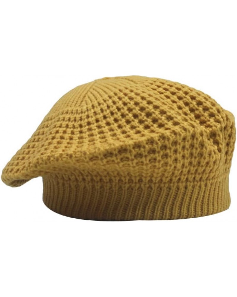 Crochet Berets for Women Female Hollow Knit Beret Hat Autumn Winter Handmade Hat Painter Hat Artist Hat Yellow $13.87 Berets