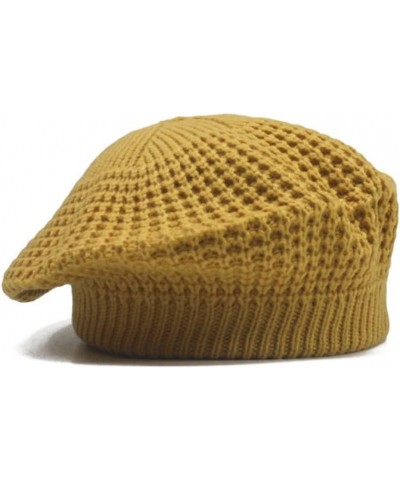 Crochet Berets for Women Female Hollow Knit Beret Hat Autumn Winter Handmade Hat Painter Hat Artist Hat Yellow $13.87 Berets