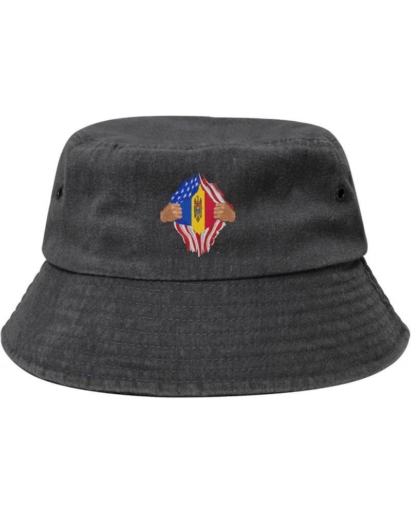 Hand Tear Flag of Moldova Bucket Hat for Men Women Outdoor Washed Cotton Sun Hats Travel Beach Hat Black $10.52 Bucket Hats