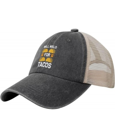 Will Weld for Tacos Baseball Cap Women Men Mesh Back Hats Vintage Cowboy Hat Dad Caps Black $10.41 Cowboy Hats