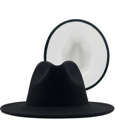 Patchwork Plain Wool Felt Jazz Fedora Hats Men Women Wide Brim Panama Trilby Cowboy Cap For Party Black and White $16.70 Fedoras