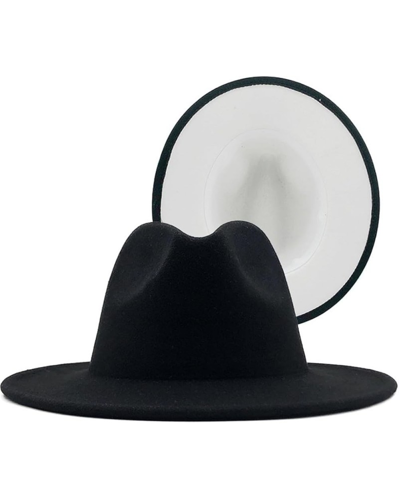 Patchwork Plain Wool Felt Jazz Fedora Hats Men Women Wide Brim Panama Trilby Cowboy Cap For Party Black and White $16.70 Fedoras