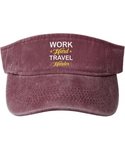 Work Hard Travel Harder Sun Visor Hats for Women Men Sun Hat Cotton Golf Hat Vintage Baseball Cap Red $14.78 Visors