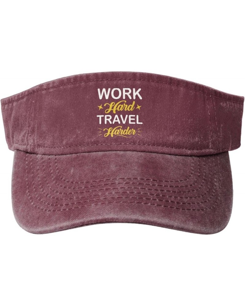 Work Hard Travel Harder Sun Visor Hats for Women Men Sun Hat Cotton Golf Hat Vintage Baseball Cap Red $14.78 Visors