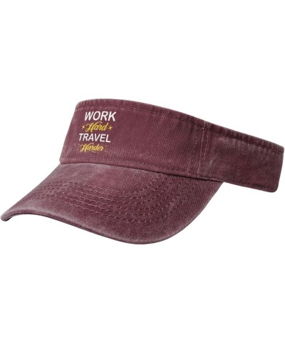 Work Hard Travel Harder Sun Visor Hats for Women Men Sun Hat Cotton Golf Hat Vintage Baseball Cap Red $14.78 Visors