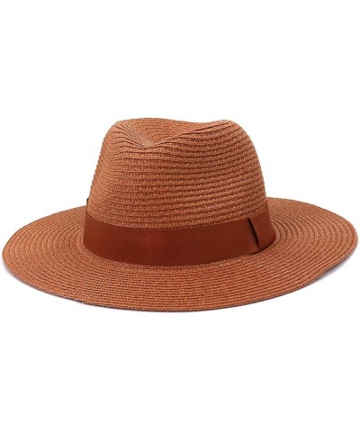 Fashion Spring Summer Beach Straw Hat Ribbon Breathable Sun Cap Casual Vacation Panama Fedoras Hat Caramel $11.49 Sun Hats