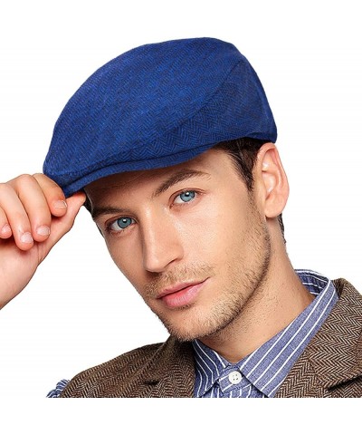 Men Ivy Hat Newsboy Cap - Classic Wool Blend Tweed Flat Cap Cabbie Hat Men 005 Blue $12.23 Rain Hats