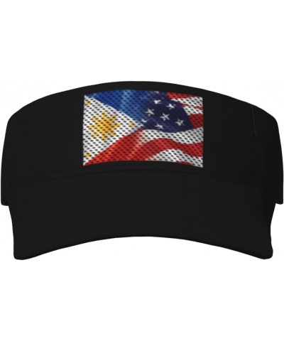 Flag of USA and Philippines Flag Visor Cap Sports Empty Top Hats Adjustable Sun Tennis Caps for Men Women54 Black $14.01 Visors