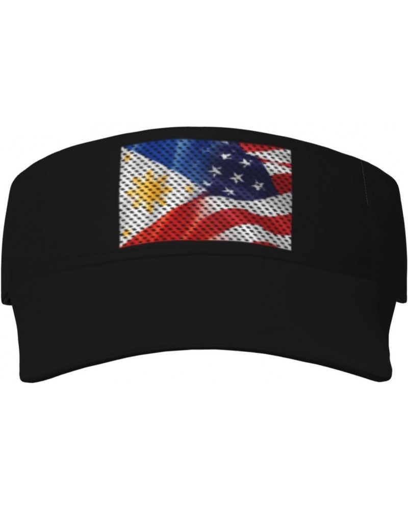 Flag of USA and Philippines Flag Visor Cap Sports Empty Top Hats Adjustable Sun Tennis Caps for Men Women54 Black $14.01 Visors