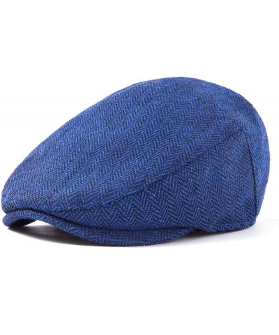 Men Ivy Hat Newsboy Cap - Classic Wool Blend Tweed Flat Cap Cabbie Hat Men 005 Blue $12.23 Rain Hats