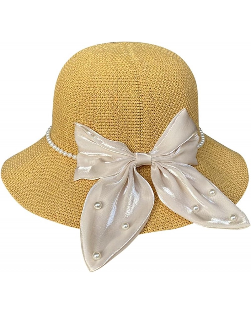 Knitted Sunhat Women Breathable Foldable Cutout Bow Tie Summer 2023 Fashionable Womens Sun Hats Shade Hats Floppy Yellow $10....