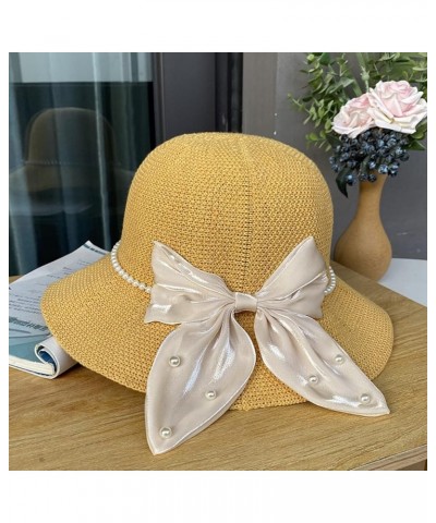 Knitted Sunhat Women Breathable Foldable Cutout Bow Tie Summer 2023 Fashionable Womens Sun Hats Shade Hats Floppy Yellow $10....