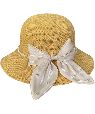 Knitted Sunhat Women Breathable Foldable Cutout Bow Tie Summer 2023 Fashionable Womens Sun Hats Shade Hats Floppy Yellow $10....