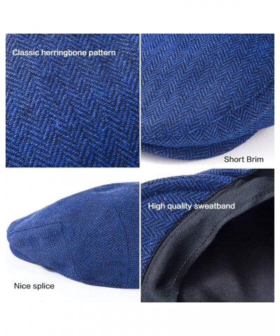 Men Ivy Hat Newsboy Cap - Classic Wool Blend Tweed Flat Cap Cabbie Hat Men 005 Blue $12.23 Rain Hats