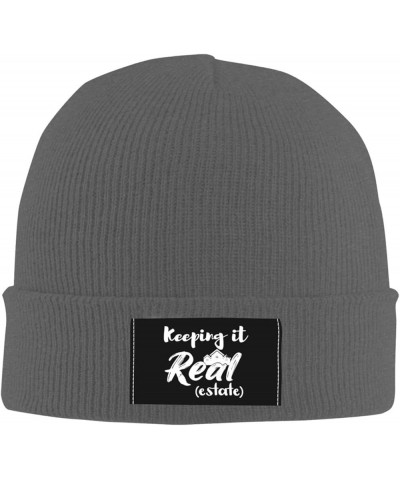 Keeping It Real Estate Knit Hat Men Women Winter Warm Knit Beanie Black Deep Heather $11.91 Skullies & Beanies