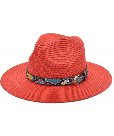 Casual Head Cap for Women Adults Unisex Retro Western Cowboy Riding Hat Leather Belt Wide Cap Straw Hat Breathable Red $10.21...