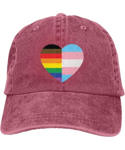 LGBT Rainbow and Transgender Pride Flag Cowboy Cap Adjustable Washable Cowboy Baseball Hat Unisex Black Red $16.38 Cowboy Hats