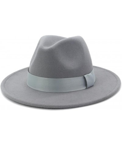 Women's Wide Brim Fedora Hat Winter Classic Panama Wool Hat Bow Jazz Hat Light Gray9 $23.52 Fedoras