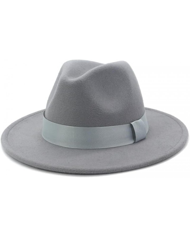 Women's Wide Brim Fedora Hat Winter Classic Panama Wool Hat Bow Jazz Hat Light Gray9 $23.52 Fedoras