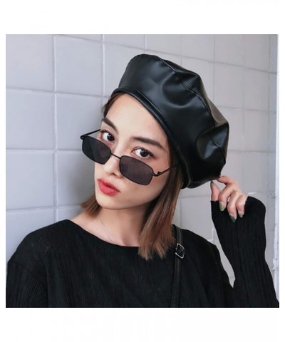 Autumn Winter Beret Cap Fashion Women Faux PU Leather Beret Hat Women Retro Beanie Caps Black $8.32 Berets