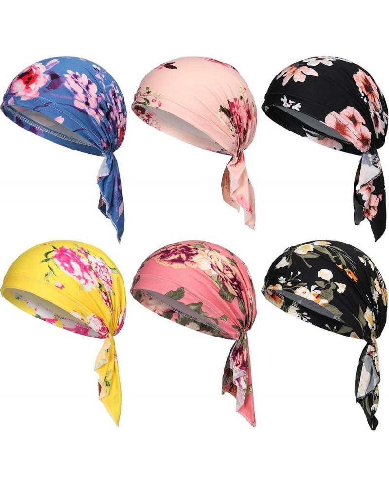 6 Pcs Women Head Scarf Pre-Tied Head Scarves Beanies Covers Cap Stretch Print Sleep Turban Hat Ruffle Beanie Scarf Bloom $18....