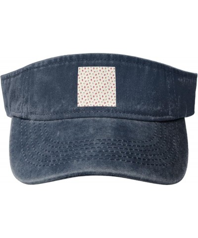 Strawberry Seamless Pattern Sun Visor Hats for Women Men Adjustable Sports Sun Hats Golf Cap Navy Blue $10.35 Visors