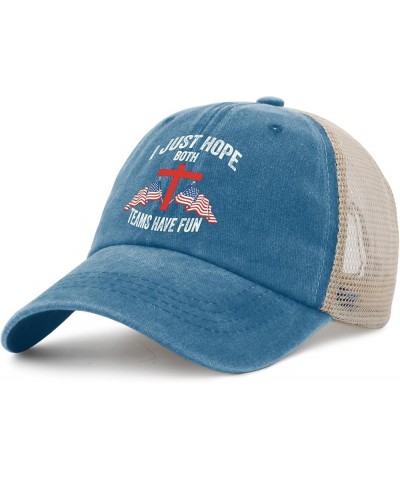 I Just Hope Both Teams Have Fun Hat Mens Cute Denim Hat Womens AllBlack Cap Plain Unique Gifts for Writer Lake Blue $9.00 Buc...