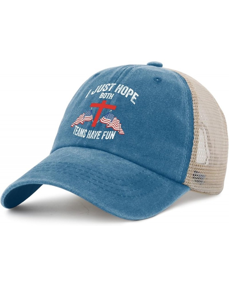 I Just Hope Both Teams Have Fun Hat Mens Cute Denim Hat Womens AllBlack Cap Plain Unique Gifts for Writer Lake Blue $9.00 Buc...