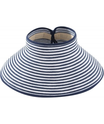 Women's Wide Brim Foldable Caps Stripes Fashion Rollable Straw Sun Hat Empty Top Summer Beach Hats for Travel A $8.02 Basebal...