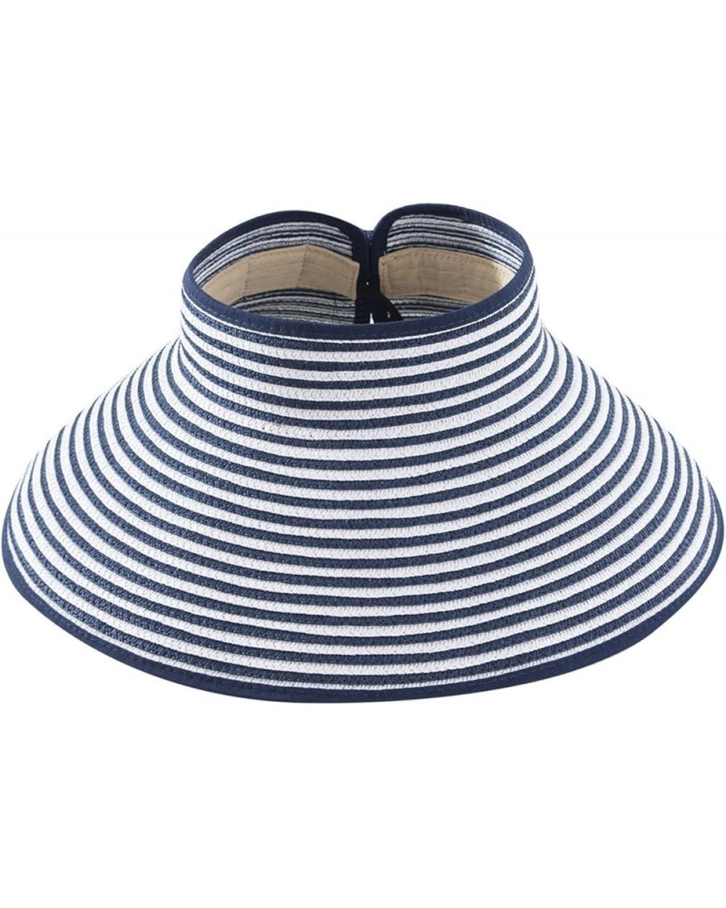 Women's Wide Brim Foldable Caps Stripes Fashion Rollable Straw Sun Hat Empty Top Summer Beach Hats for Travel A $8.02 Basebal...