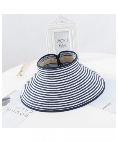 Women's Wide Brim Foldable Caps Stripes Fashion Rollable Straw Sun Hat Empty Top Summer Beach Hats for Travel A $8.02 Basebal...