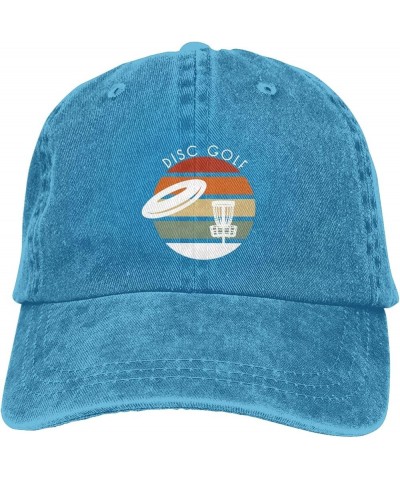 Disc Golf Sunset Golfer Men Women Hat Black Washed Denim Cotton Vintage Cowboy Baseball Cap Adjustable Dad Hats Blue $9.75 Ba...