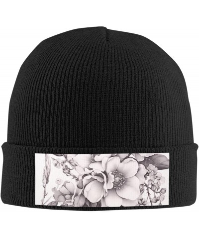 Women Men Knit Beanie Hat Soft Warm Winter Hat Skull Cap Mens Slouchy Beanie Floral Graphite Black $13.48 Skullies & Beanies