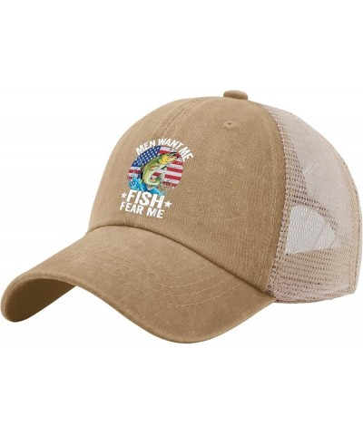 Men Want Me Fish Fear Me Hats for Men Baseball Caps Soft Washed Hiking Hats Cotton Pigment Khaki02 $10.59 Baseball Caps