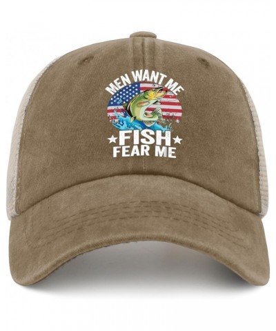 Men Want Me Fish Fear Me Hats for Men Baseball Caps Soft Washed Hiking Hats Cotton Pigment Khaki02 $10.59 Baseball Caps